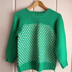 Handmade Green and White Women's Acrylic/Wool Sweater Sz small
